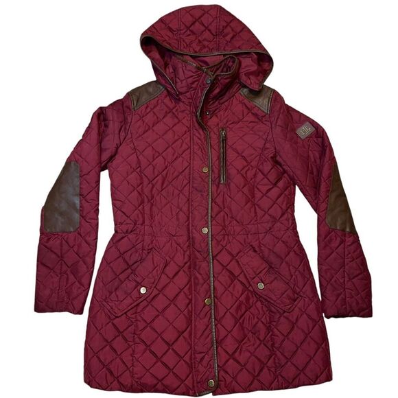 Ralph Lauren Diamond Quilted Jacket Red Faux Leather Trim Women's Size S - Picture 2 of 8